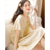 Gauze cotton summer new hipster nightgown long knee girl sweet and lovely princess style home clothes