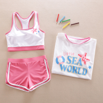 Hengle Peak girls split swimsuit three-piece set Zhongda Tong 10 student boxer swimsuit 12 children swimwear