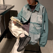 Printed lapel jacket Mens spring and autumn ins Korean version of the trend large loose top tide brand fat ruffian handsome jacket