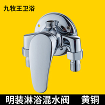  All-copper shower set surface mounted solar electric water heater mixing valve Hot and cold water switch universal