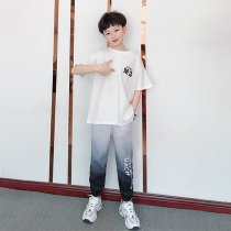 Boomer Boy Nets Red Transport Suit 2022 Summer Dress New CUHK Boy Foreign Air Trendy Short Sleeve Long Pants Two Pieces Sleeve