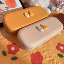High color value cream glasses case ins tide small group simple high-grade cheese yellow large capacity portable compression box tide