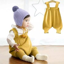 Ultra cute baby back with pants spring in open gear 0-1-2 year old male and female large PP wool thread needles woven pure cotton thin trousers