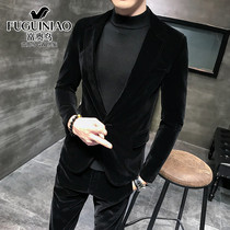Rich bird autumn gold velvet small suit mens Korean version slim ruffian handsome business casual suit suit mens two-piece suit
