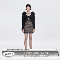 Azepam tight pleated color bag hip long sleeve two-piece dress