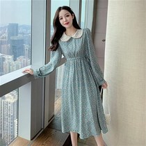  Floral dress 2021 spring new doll collar temperament is thin warm soft mid-length skirt small man