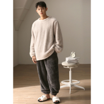 Mens pajamas autumn and winter coral velvet padded velvet flannel winter casual round neck sleeve home wear