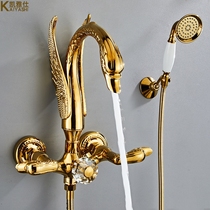 Creative Art Swan Tub Side Tap Hot And Cold Water Mixing Valve Swivel Full Copper Bath Pool Faucet Shower Shower