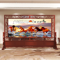 Entrance carved solid wood screen partition Company hall unit office conference room decorative block block screen