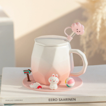 Mug girls with cover Couples Cup Children Summer Ceramics A Couple Couple Office Water Cup Cute Breakfast Cup