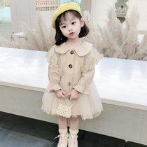 Girls windbreaker medium and long spring and autumn 2021 new Korean childrens foreign style coat female baby autumn princess top