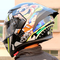 Cool Ribao electric motorcycle helmet Bluetooth smart unveiling helmet men and women double lens locomotive full helmet gray belt tail wing
