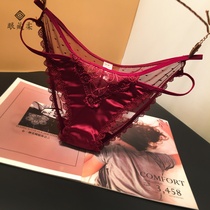 Japanese Court Embroidery Girl lace underwear women sexy low waist silk satin charming breifs pants