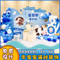 Niu Baobao 100 days full moon 100 days banquet one year birthday decoration scene cartoon balloon party background wall