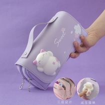 Good-looking and practical pencil bag for girls Large capacity stationery box ins lead box for junior and high school students double canvas stationery