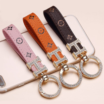 Car Key Button Delicacy Lady Genuine Leather Upmarket Car Key Pendant Male Hanging Rope Personality Creative Key Chain Hanging Accessories