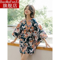 Japanese kimono sweat suit womens 100% cotton cotton couple large size bath suit Korean version of cute sexy sauna suit