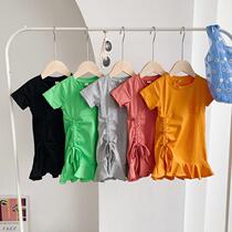 Girl dress summer childrens clothing Net red female baby long T-shirt skirt Korean version of foreign Color Cotton childrens dress summer dress