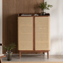  North American black walnut full solid wood shoe cabinet modern simple open door storage cabinet Japanese-style rattan entrance cabinet