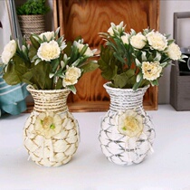 Handmade rattan plastic flower basket desktop round mouth plastic flower arrangement home decoration ornaments