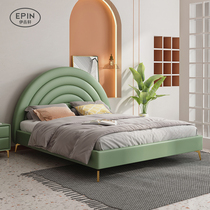 The Nordic Light luxury wind children zhen leather bed modern minimalist 1 2 meters Wood Boy single ins network hong skittles bed