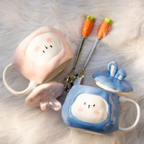 Ceramic mug with lid coffee cup children cute creative personality trend design sense couple Cup pair