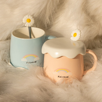 Couple model Cup ins Wind girl office net red cute with lid ceramic coffee drink cup pair