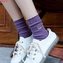 Purple stockings Childrens summer thin section jk lace ins tide Japanese cute cotton spring and summer pile pile tube socks 