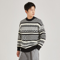 PR Mens Mens Sweater Retro Geometric Jacquard Loose Pullover Sweater Knitwear Sweater Mens Sweater Inside