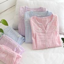 Clearance moon clothes summer thin post-natal cotton gauze breathable sweat absorption 6 months 7 pregnant womens pajamas spring and autumn 8