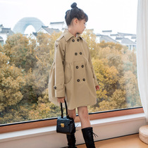 Girls  coat Autumn new medium-long windbreaker Medium-large girl little girl British style fashion foreign style wild coat