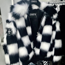 2021 Winter New Tide Sign SMFK Black And White Plaid Network Street Short Wool Leather Grass Warm Jacket Jacket