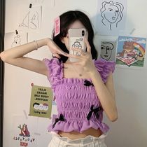 2021 New Korean version of net red slim short sleeveless top bow black camisole female summer wear