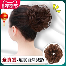 True hair wig female fluffy flower head wig hair ring floral headdress hair bag straight hair Bud half ball head plate floral headdress elastic band