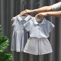 Male and female childrens suit summer 2021 new fashionable baby Foreign style summer dress Dragon and Phoenix baby sibling brother and sister dress tide