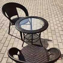Balcony Small Table Rattan round tea table tempered glass casual small round table small tea table and chairs combined simple tea table