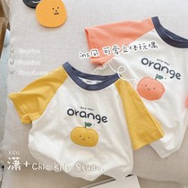 Japanese and Korean ~ small fresh~Summer childrens simple half-sleeve base T-shirt Men and womens childrens thin cotton short-sleeved T-shirt