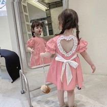 2021 new girls dress summer dress western style childrens skirt Korean version of love butterfly girl short sleeve princess dress
