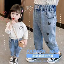 Girls jeans spring dress 2021 new children Korean version of foreign style elastic small feet pants baby spring and autumn long pants tide