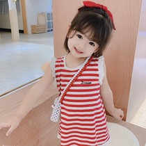 Girls summer Sundress stripes 2021 new sleeveless T-shirt Western style childrens dress Korean baby skirt
