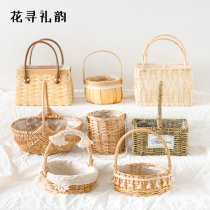Hand-held flower basket fresh Bouquet decoration handmade rattan bamboo flower basket flower arrangement flower girl wedding handbag floral use