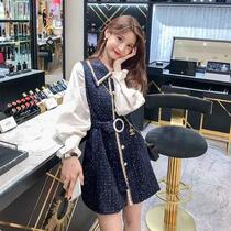 Small fragrant style dress 2021 autumn and winter New temperament French long sleeve lace up waist Korean version of long skirt