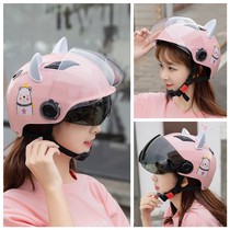 Cat ear helmet womens double lens summer cute Net red Four Seasons General Electric car battery motorcycle male helmet