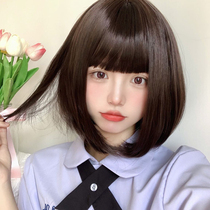 Wig short hair female summer natural full head cover style cute round face Bobble hairstyle air qi bangs short straight hair