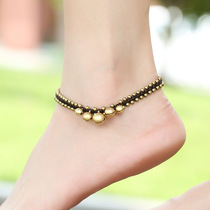 Thai ethnic style Harajuku Retro Bronze Bells Beach Anklet Simple Clothing with Hand-Woven Footage
