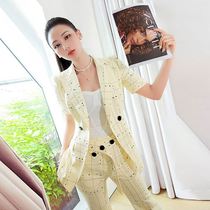 Summer ol professional commuter womens suit 2021 New Fashion double-breasted short sleeve small suit trousers two-piece set