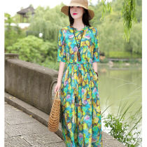Large size womens fat mm dress womens 2021 summer new slimming age reduction Western style thin floral printed long skirt