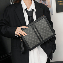 Korean version of large-capacity Plaid clutch bag mens casual business clutch bag wrist bag envelope ipad handbag tide
