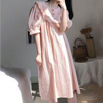 Korean pajamas skirt girls spring and summer students nightdress short sleeves sweet long ins Princess Palace style