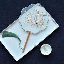 Double-sided fan Hanfu dance props folding fan silk transparent court fan Chinese style round flag